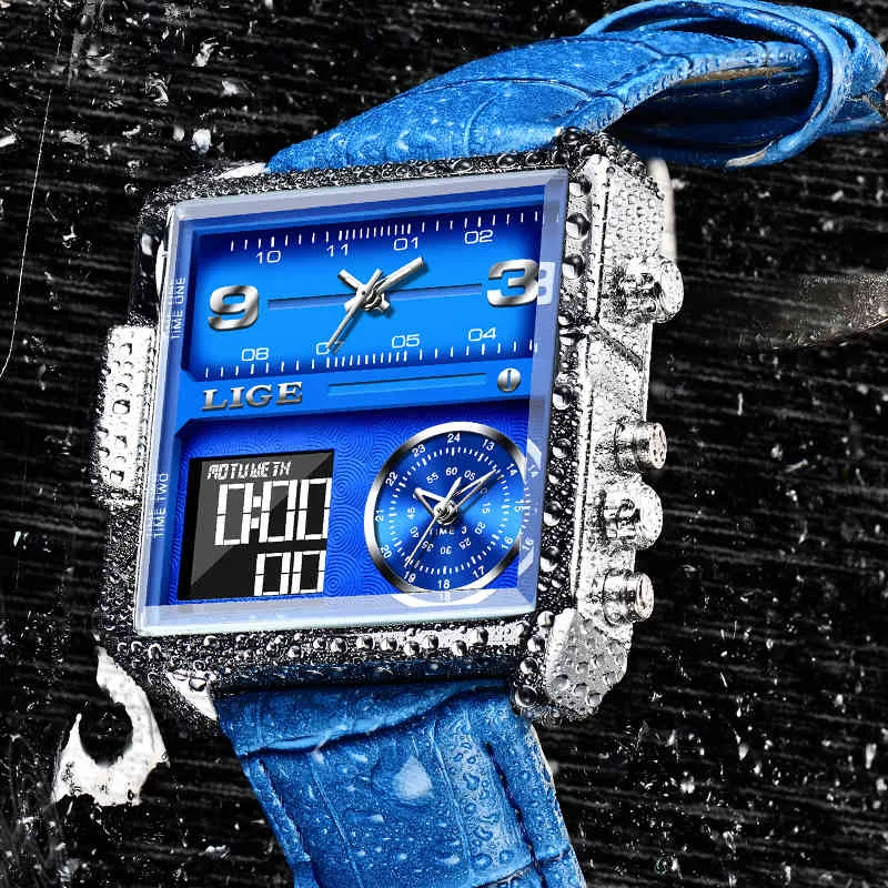 LIGE Sports Watches Men Top Luxury Brand Waterproof Wristwatch Men Quartz Analog Military Digital Watches Relogio Masculino 210517