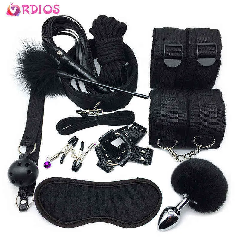 NXY Volwassen Speelgoed Vrdios BDSM Sex Bondage Set Handcuffs Gag Whip NipPleclamps Erotische Speelgoed Voor Vrouwen Paartjes Winkel Anale Butt Plug Staart 1130