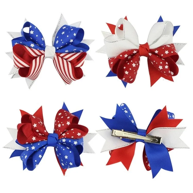 Amerikanischer Unabhängigkeitstag Haarschmuck Kinderschleife Haarnadel Patriotische Clip-Accessoires Event Party Favor T2I52077