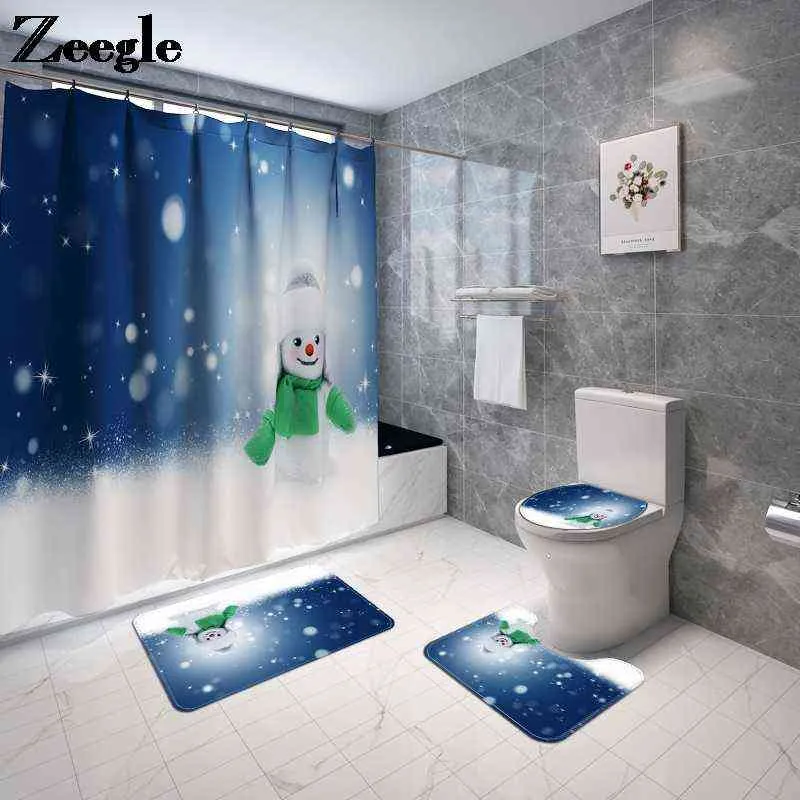 Printed Shower Curtain Toilet Mat Carpet Bathroom Decoration Anti Slip Mat for Bathroom Waterproof Bath Mat
