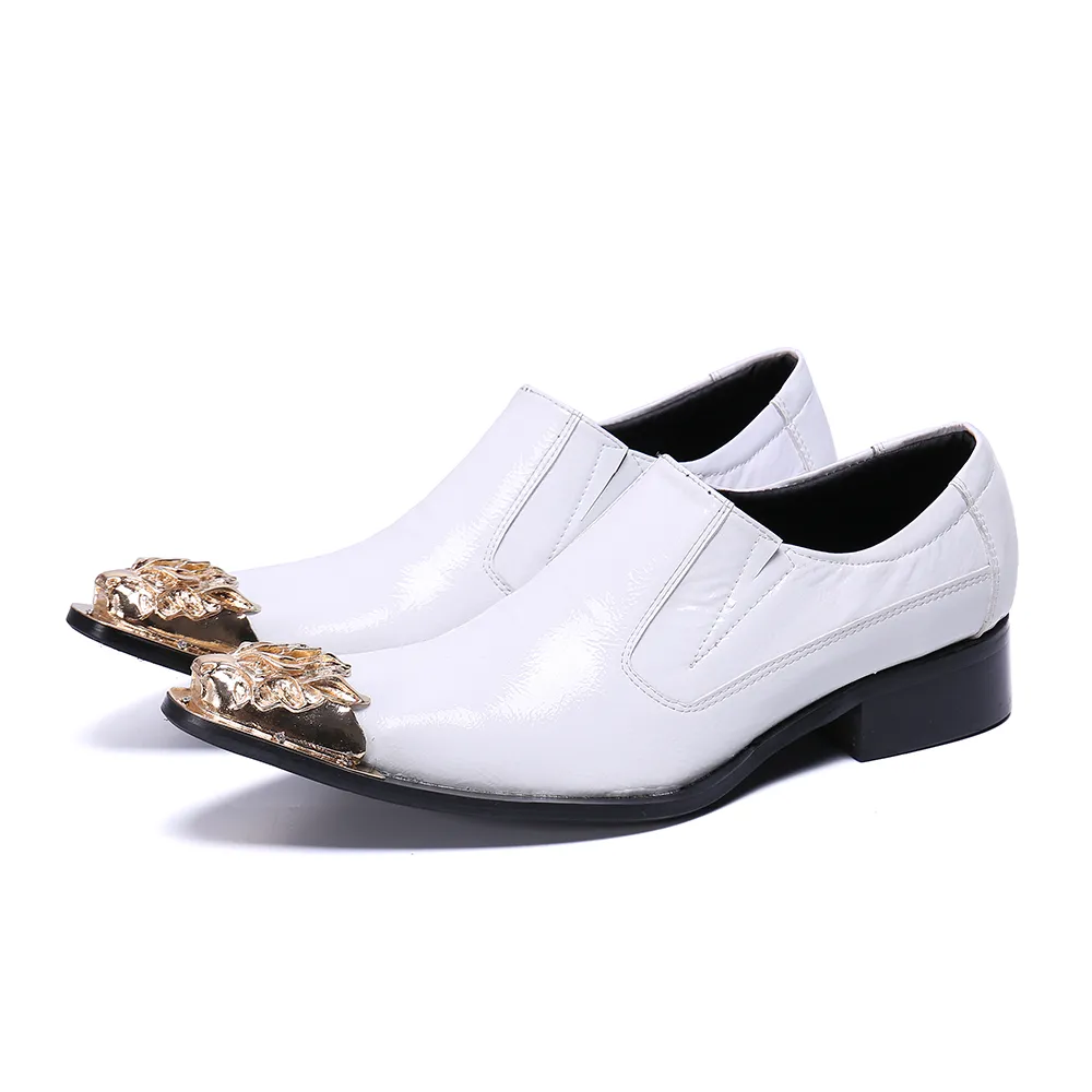 38-46 Fashion handmade shoes British Metal Pointed Toe Slip On Party Nightclub Mens Real Leather Shoes 12-8