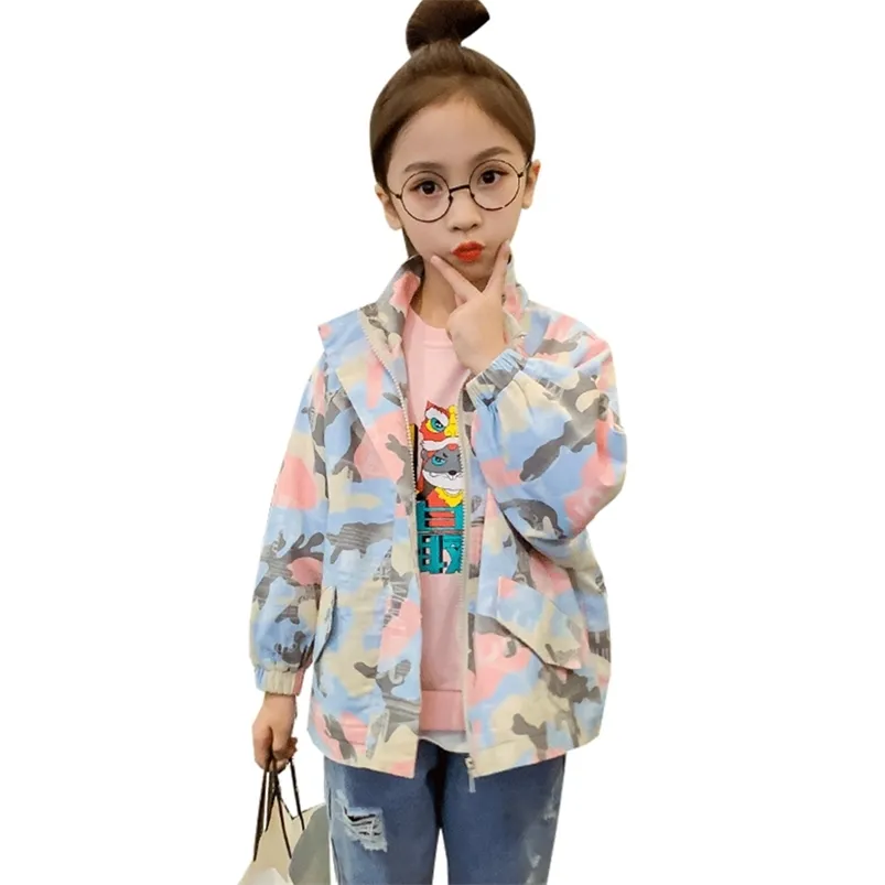 Meisjes jas jas camouflage print meisje lente herfst kinderen casual stijl kinderkleding 6 8 10 12 14 210527