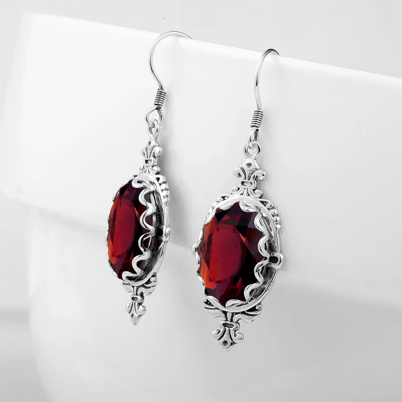 À la mode indien 925 en argent Sterling créé boucles d'oreilles grenat pour les femmes de qualité supérieure étincelant pierre rouge mariage bijoux de mode cadeau