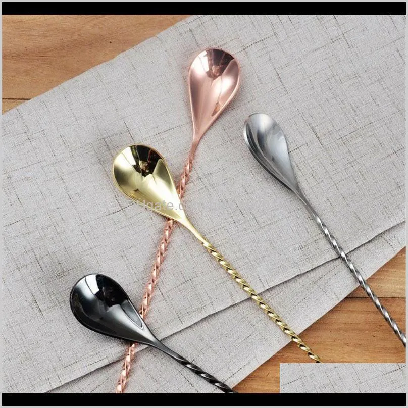 1pcs stainless steel mixing cocktail spoon spiral pattern bar teadrop spoon coffee stir bar tool bartender tools