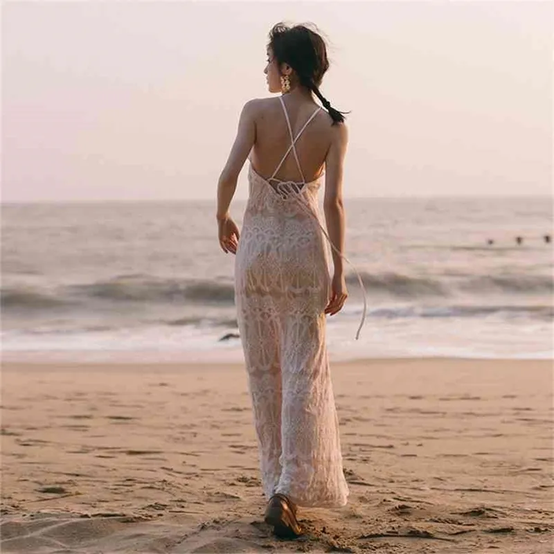 Backless Halter Lace Maxi Dress for Women Sleeveless Ankle-Length Beige  Summer Beach Style from Dhgate Basic & Casual Dresses - price 88.3
