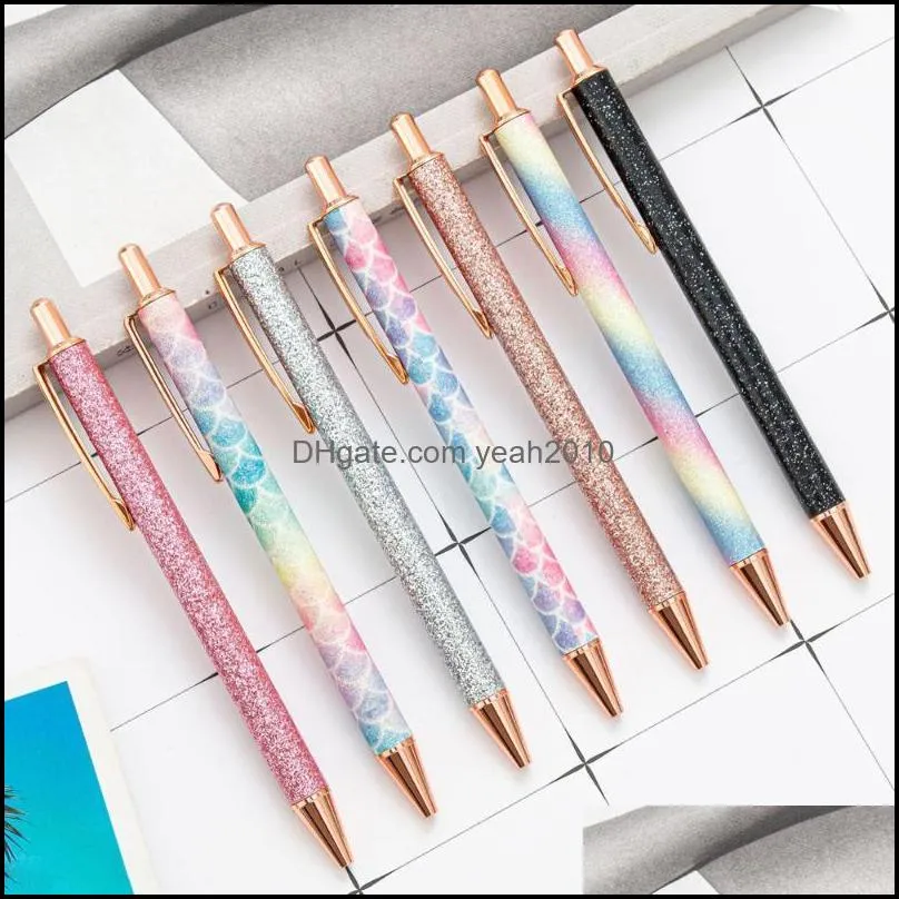 Ballpoint Pens 2Pcs Flash Ball Glitter Metal Ballpen 1.0mm Black Refill Student School Stationery Office Supplies