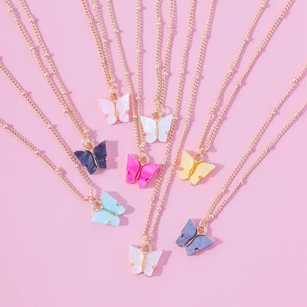 Butterfly Pendant Necklace For Women Girls Acrylic With Gold