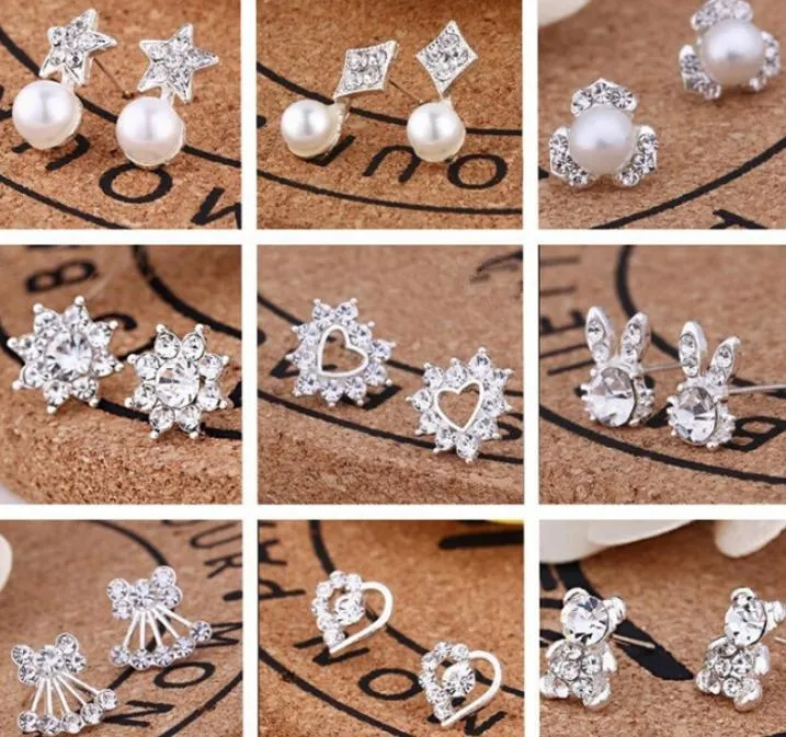 2021 45 Styles brillant boucles d'oreilles zircon cubique argent plaqué cristal strass boucles d'oreilles pour femmes mode mariage ensemble de bijoux