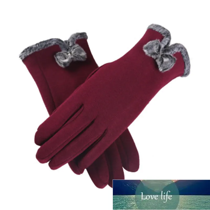 Mode Frauen Schleife Baumwolle Touchscreen Handschuh Winter weiblich nicht umgekehrt Samt verdicken Kaschmir winddicht warm Fahren Fäustling G82 Fabrikpreis Expertendesign