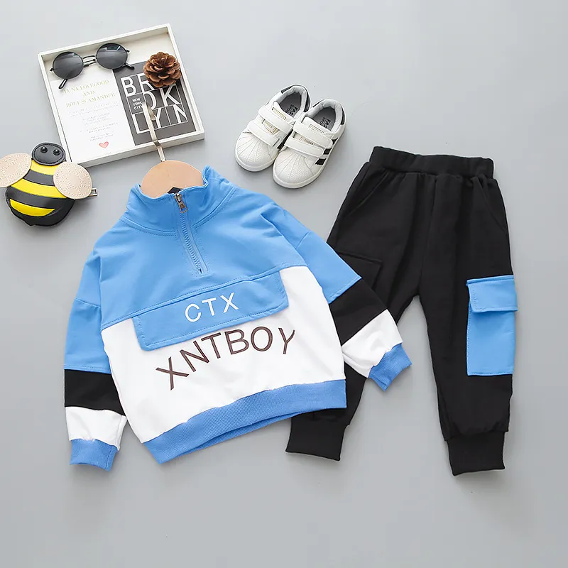 Ny vårhöst barn Mode Kläder Satser Baby Boys Girls Letter Patchwork T Shirt Byxor 2st / set Kids Toddler Tracksuit 201023 760 Y2