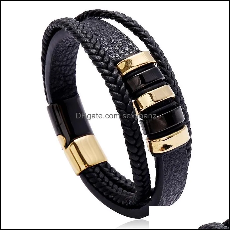 Jewelry creative two-color stainless steel magnet buckle men`s leather bracelet simple student bracelet