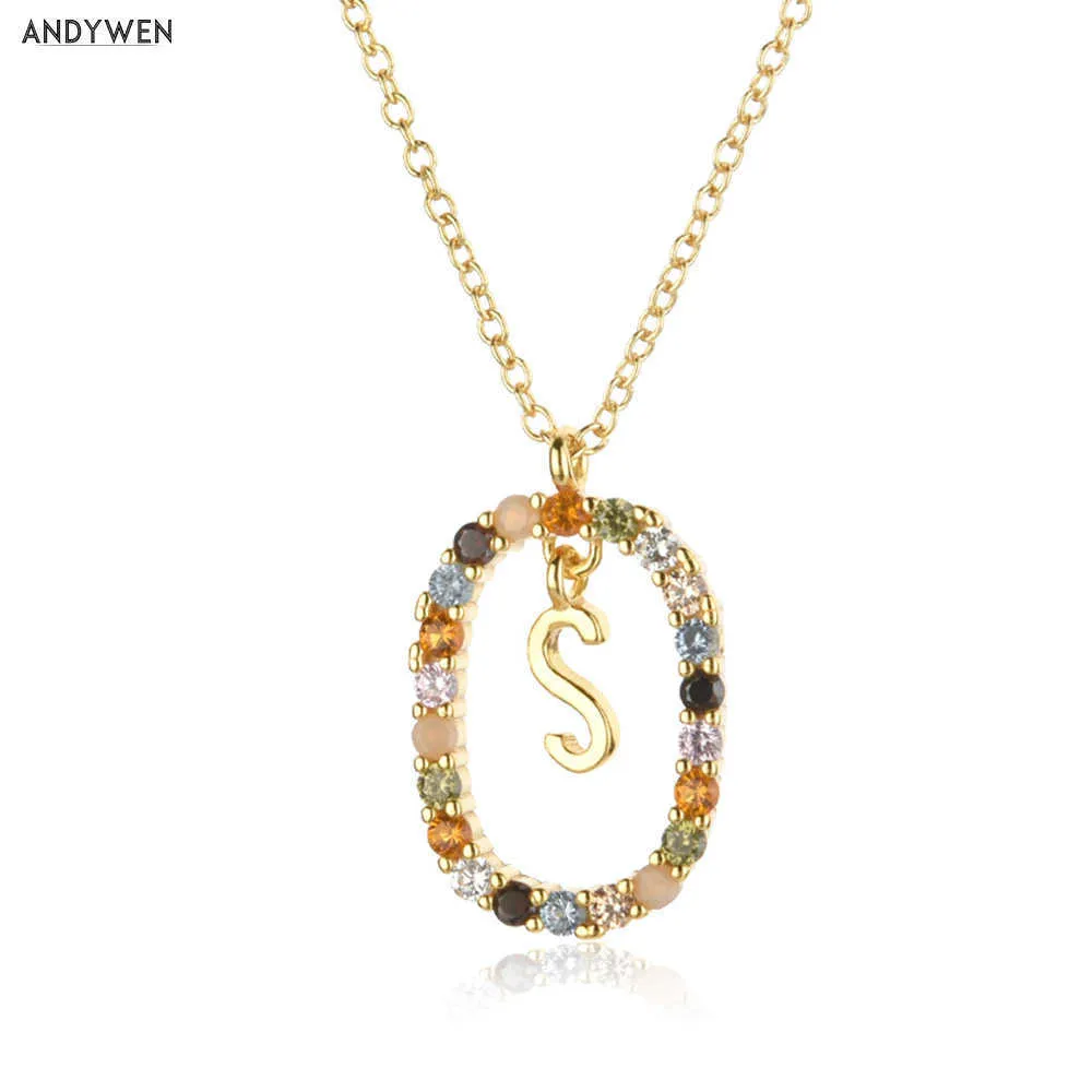 ANDYWEN 925 Sterling Silver Gold Alphabet S T N Lettera I L O V E Y U Ciondolo iniziale Collana a catena Fine Jewels 210608