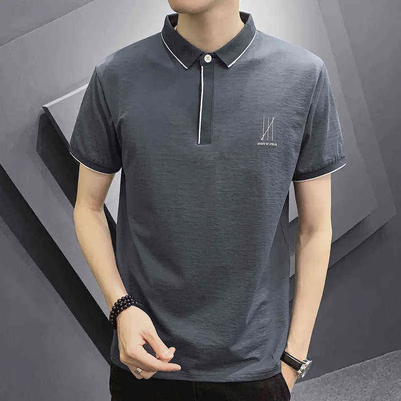 Browon Новое поступление Корейская мода мужская одежда лето с короткими рукавами сплошное цветное письмо случайные вершины поворотный воротник T рубашки мужчины H1218