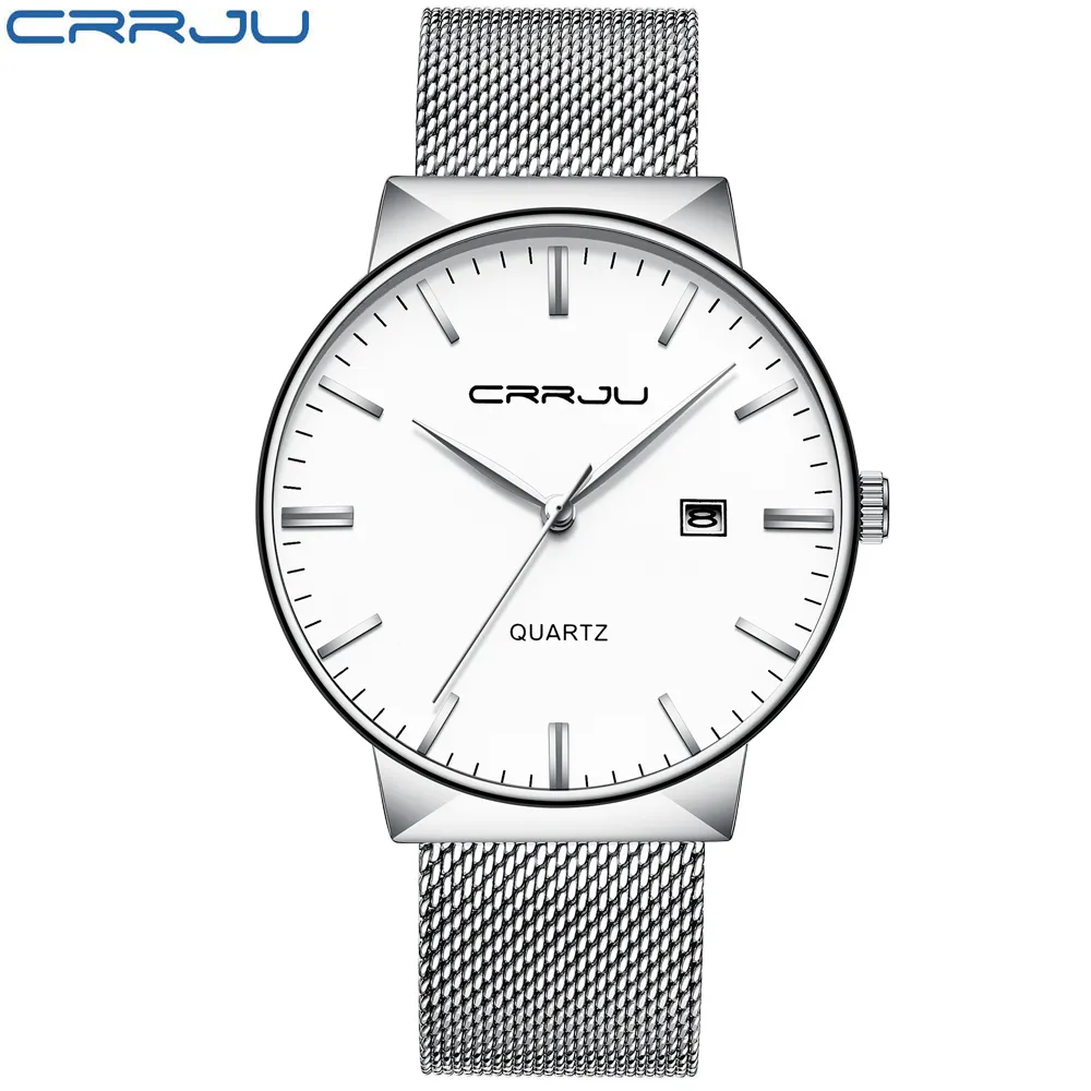 Hommes Montres CRRJU Top Marque De Luxe Étanche Ultra Mince Date Horloge Mâle Bracelet En Acier Casual Quartz Montre Hommes Poignet Sport Montre 210517