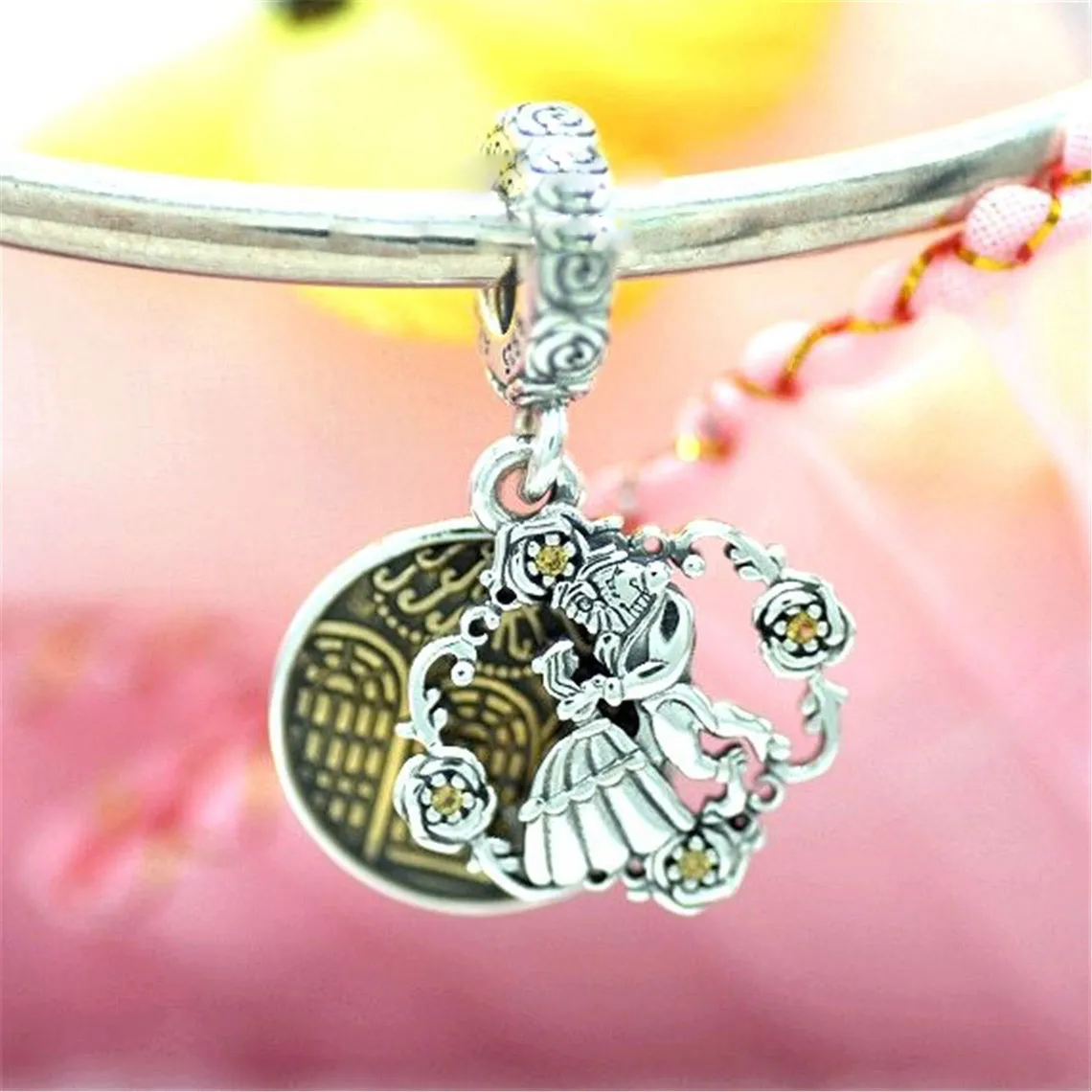 Solid 925 Sterling Silver Skönhet BST Dancing Dangle Bead Passar European Pandora Style Smycken Charm Pärlor Armband