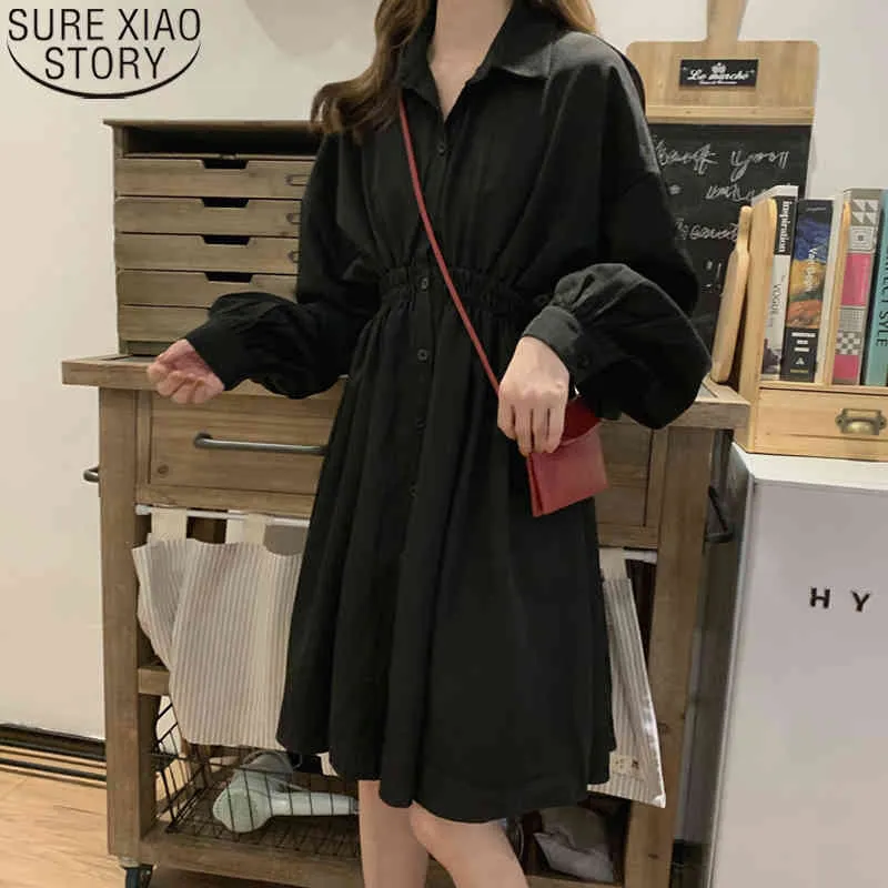 Japanese Preppy Style Solid Sweet Elegant Woman Dress Long Sleeve Pleated Simple Womens Streetwear Dresses Robe 13491 210417