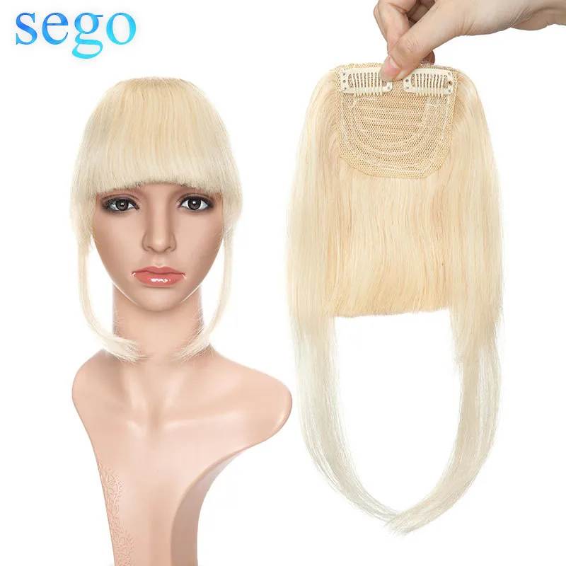 Sego 23G 2 Clips i rak Remy Mänsklig trubbig Sweeping Side Bangs 100% Real Fringe Hair Ren färg 1 Stycke