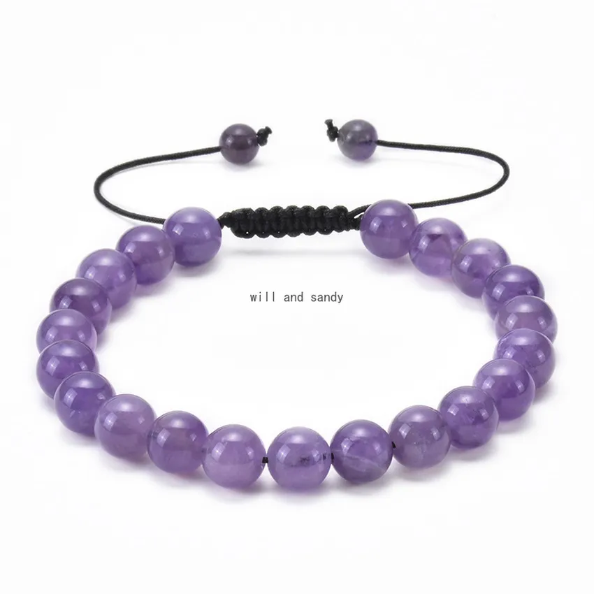 Natural Stone bracelet Howlite Amethyst Tiger Eye Rose Quartz Bead Braid Adjustable Bracelets for Women men Fashion Jewelry Will and Sandy