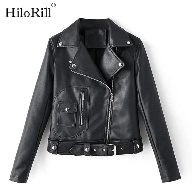 High Street PU Faux Leather Jacket Women Solid Long Sleeve Stylish Coat Female Pocket Zipper Decorate 210508