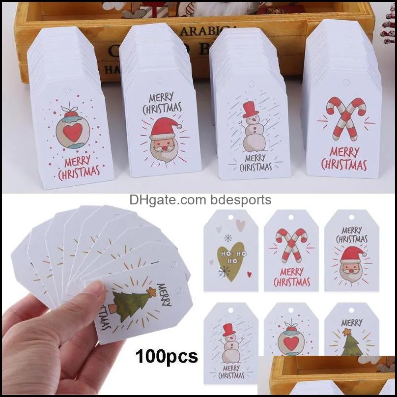 Christmas Decorations 100PCS Snowflake Gift Wrapping Santa Claus Cards Xmas Tags Hanging Label