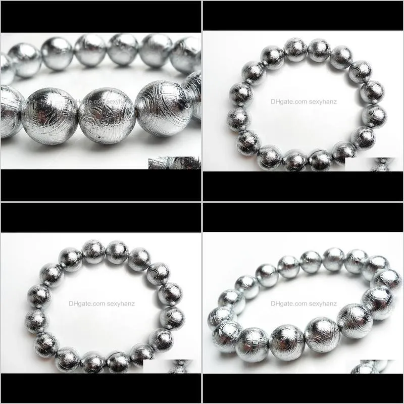 Genuine Natural Gibeon Meteorite Silver Plated Bracelets Women Popular Mens 14mm Stretch Charm Big Round Beads Bracelet Unique