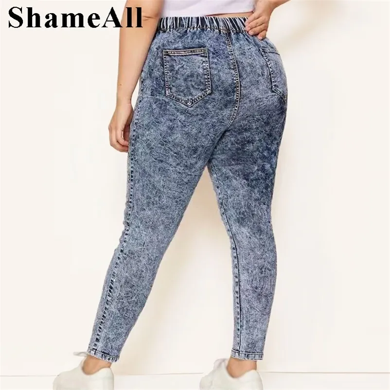 Plus Size Élastique Taille Haute Neige Lavage Crayon Pantalon Casual Femme Jeans 3 4 5XL Femmes Stretch Long Denim Pantalon Pantalon Maman 210629