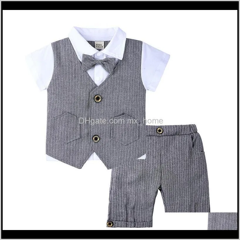 kids boys clothing sets 5 designs bow tie knot shirt stripe shorts button solid pants clothes england style summer 9m-4t