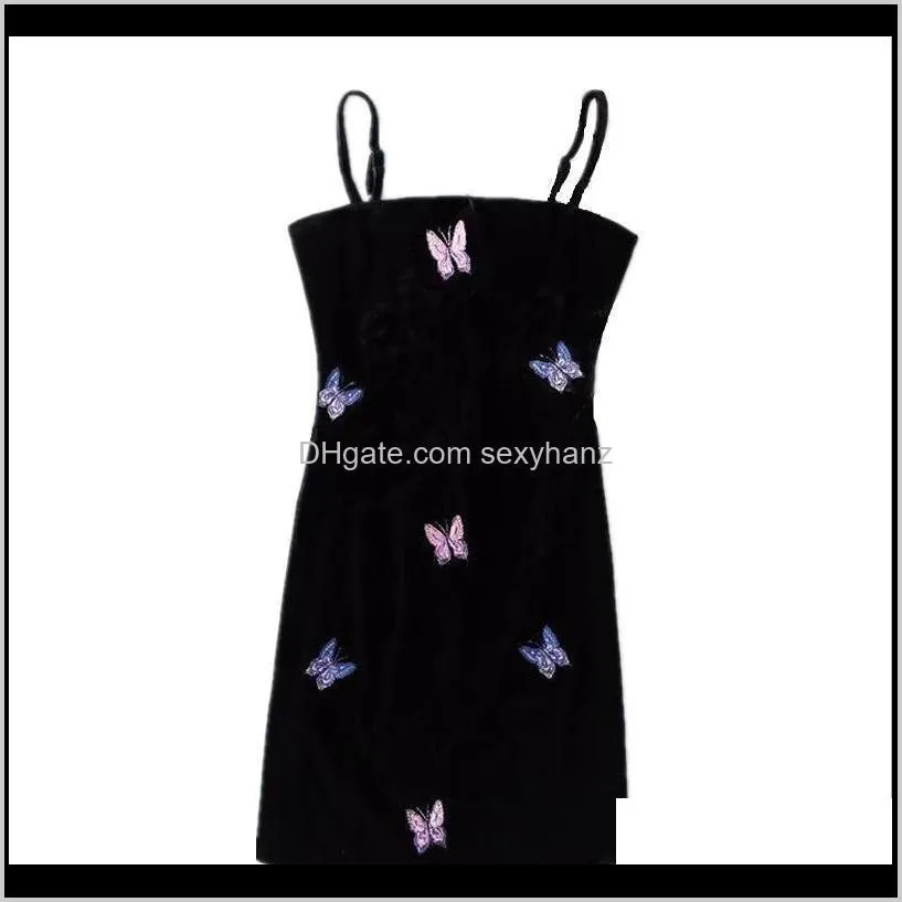 sexy dress women off shoulder butterfly embroidery strap sleeveless velvet mini dress gothic fashion street party femme1
