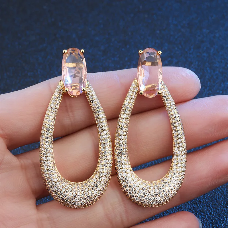 Funmode Micro AAA Cubic Zirconia Pave mujeres gota Color oro pendiente de marca grande para fiesta Gifs entero FE15