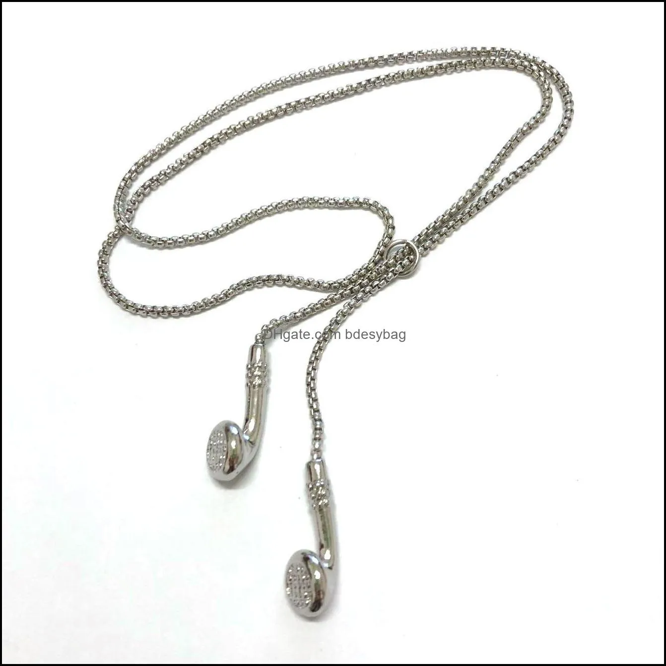 2-color pendant necklace hip-hop fashion music earbuds pendant metal men`s clothing accessories necklace wholesale