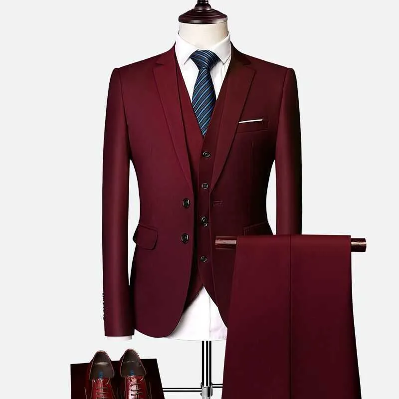 10 Renkler Blazer + Pantolon + Yelek / erkek Katı Renk Suit 3 Takım Moda Butik erkek İş Ofis Rahat Takım Elbise Setleri S-6XL X0909