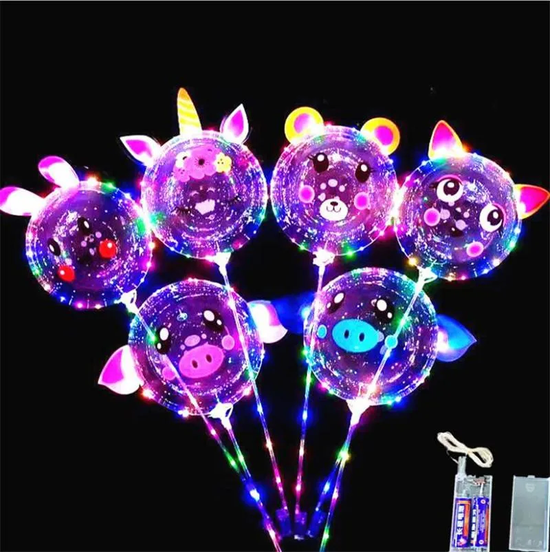 20 tum Bobo Balloon LED -belysning Multicolor Luminous 70 cm Pole 3M 30LEDS NATTLIGHT FÖR VÄRKEN JUL HALLOWEEN Födelsedagsballonger Party Decor