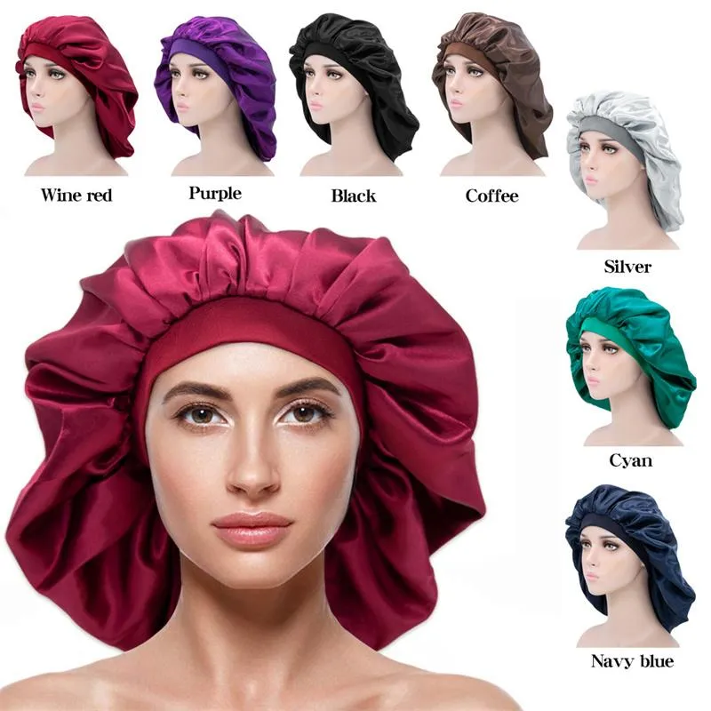 Gorro grande, accesorios para el cabello para mujer, talla grande, estampado de belleza, satén, seda, gorro de noche para dormir, gorros, sombreros