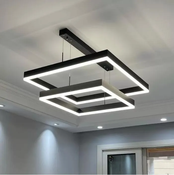 Minimalist Modern LED Lamba Avize Ev Aydınlatma Kare Yatak Odası Yüzükler Tavan Monte Chandelierlighting Çalışma Asılı Lambalar