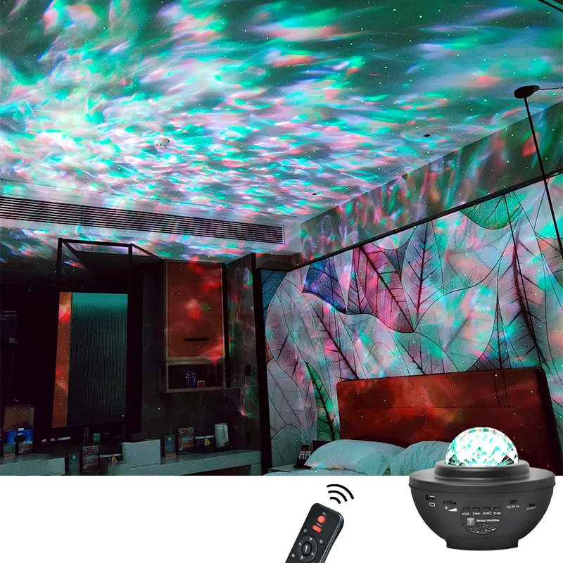 Starry Sky Projector Star LED Night Light Projection 6 Colors Ocean Waving Lights 360 Degree Rotation Music Lighting Lamp