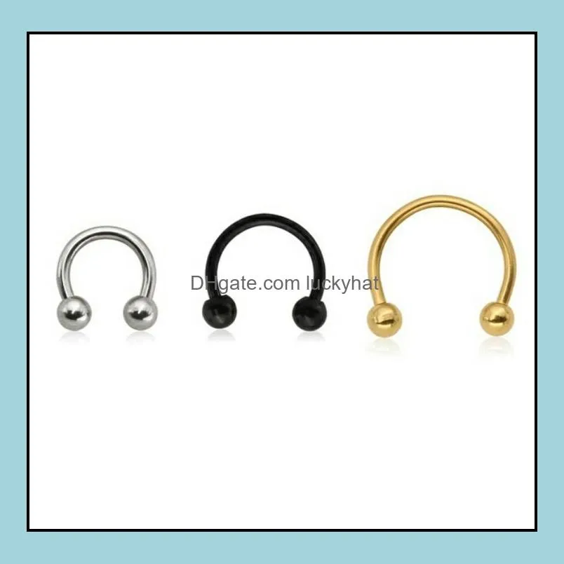 100pcs/Lot Body Jewelry -16g Surgical Steel Ear/Nose/ Lip/ Labret Ring Bar Lip Nipple Piercing CBR Horseshoes Sliver/Black/Gold