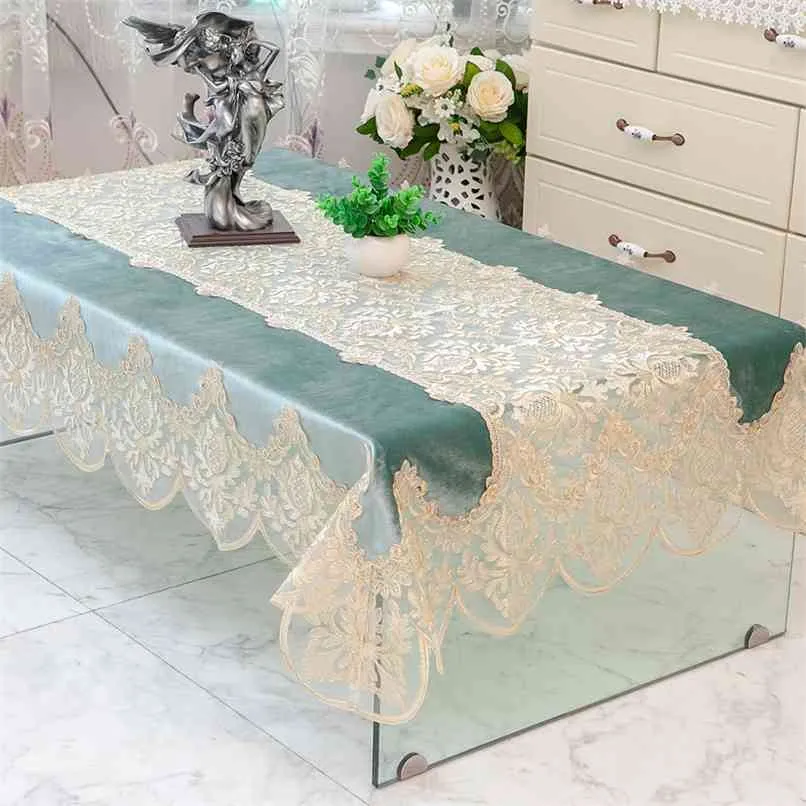 Luxus Spitze Tischdecke Teetuch TV Schrank Tücher Romantische Stickerei Abdeckung für Esstisch Kleidung Tücher 210626