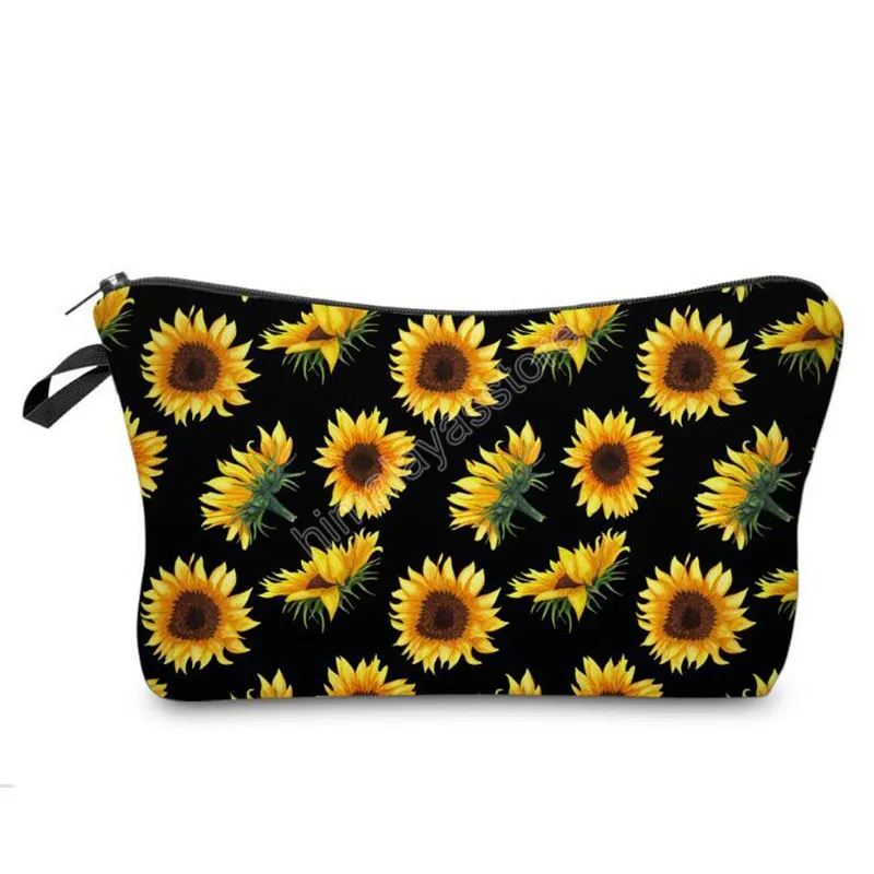 Portable Make Up Bags for Women Colorful Toiletry Tool Cosmetic Bag Pouch Case Organizer Bag Sunflowers Pattern Makeup