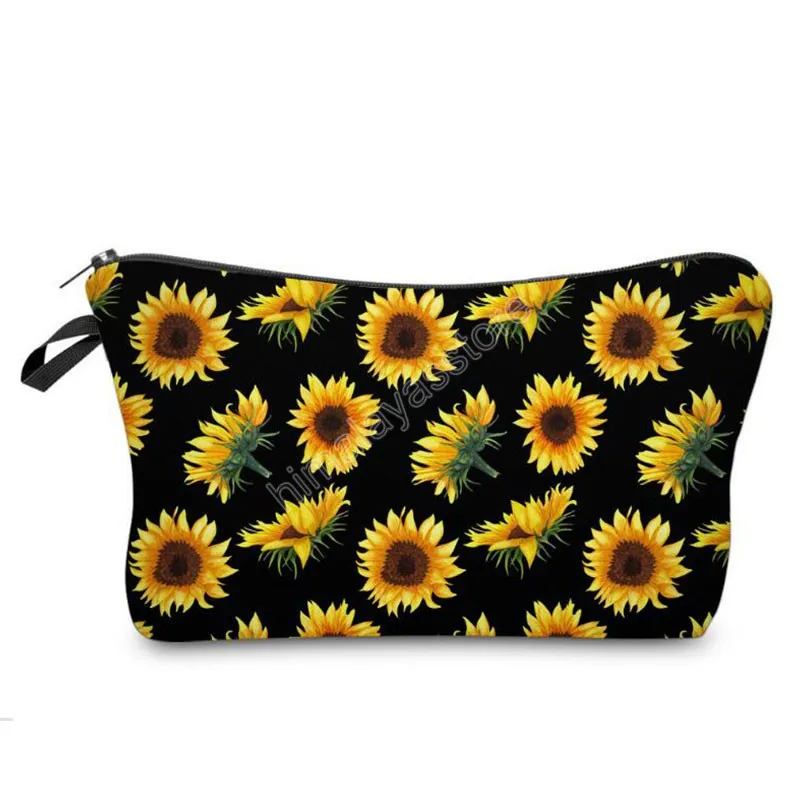 Borse per trucco portatili per donna Attrezzo da toilette colorato Borsa per cosmetici Borsa per organizer Borsa per trucco con motivo a girasoli