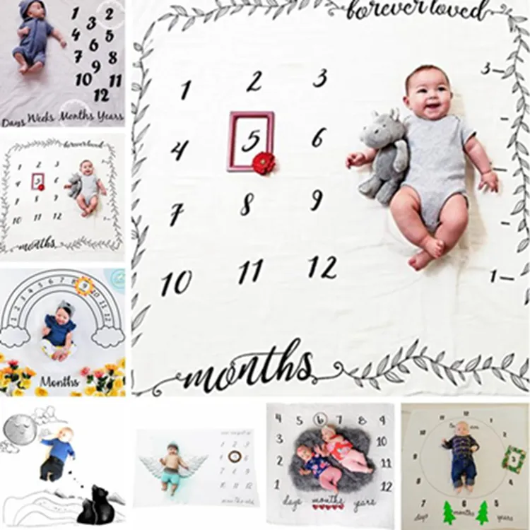 Baby Letter Flower Print Blanketter Creative Soft Newborn Wrap Swaddling Fashion Milestone Blanket Fotografi Bakgrund WLL713