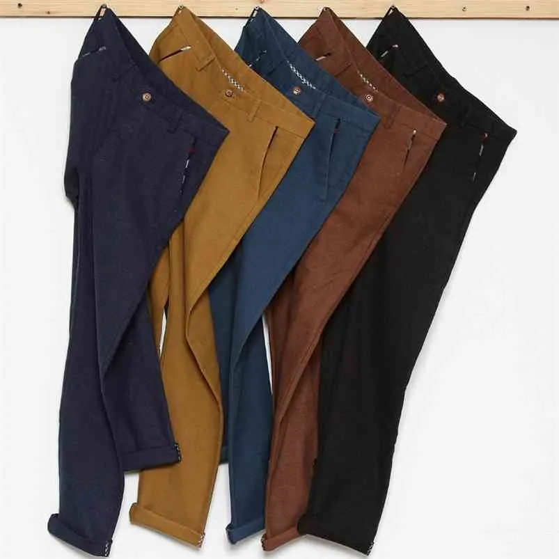 5 kleur heren casual broek klassieke stijl schuren slim fit solide khaki stretch broek mannelijke merkkleding 210715