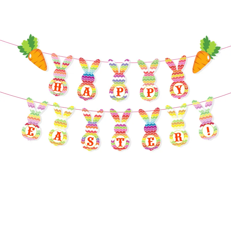 Cute Cartoon Bunny Pulling Flags Easter Party Lovely Decorations Banners Festival Party Decoration Decor Ornaments VTKY2312