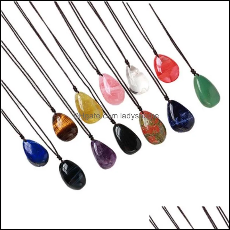 Complete varity Natural crystal quartz rough polished Arts Reiki healing Chakra drop-shaped pendant oval energy necklace HWd8762