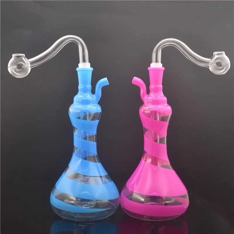 DHL gratuit Triangle verre brûleur à mazout Bong petit 10mm femelle épais Pyrex bécher Bong Recycler Dab Rigs pour fumer avec tous les accessoires pour fumeurs