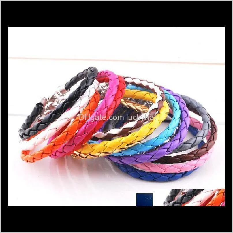 100pcs/lot 20+5cm pu leather braided charm chain bracelets love for diy jewelry bead lobster clasp link chains