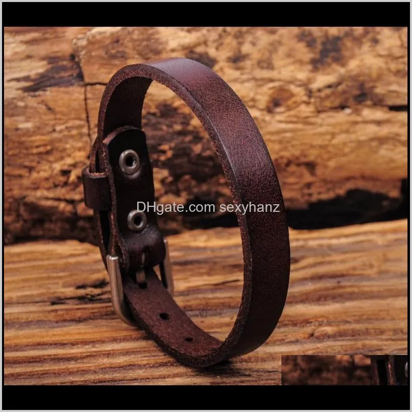 g458 dark brown simply cool single wrap genuine leather bracelet buckle cuff men`s