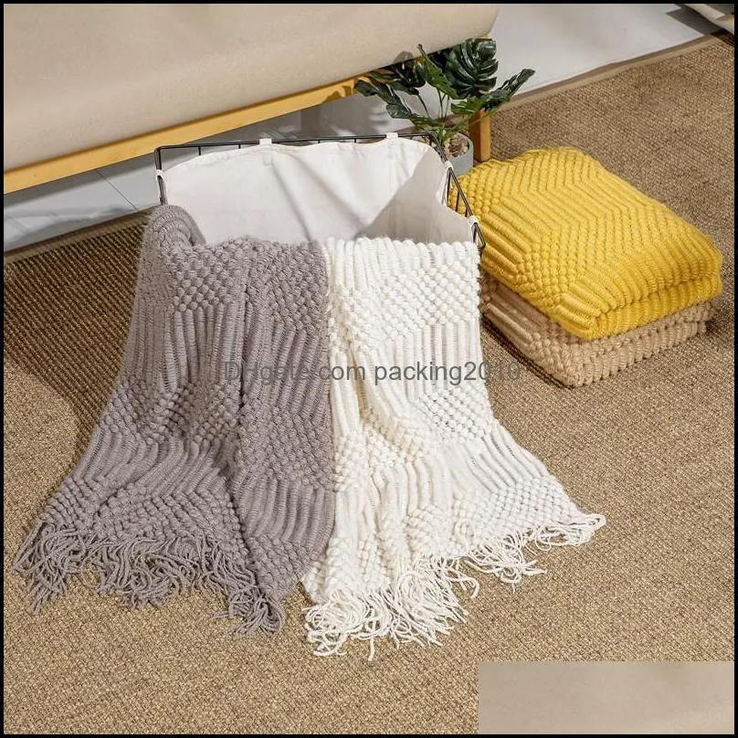 Blankets Solid Color Knitted Blanket Portable Tassel Bedspread Office Nap Air Conditioning Throw For Car Airplane Travel