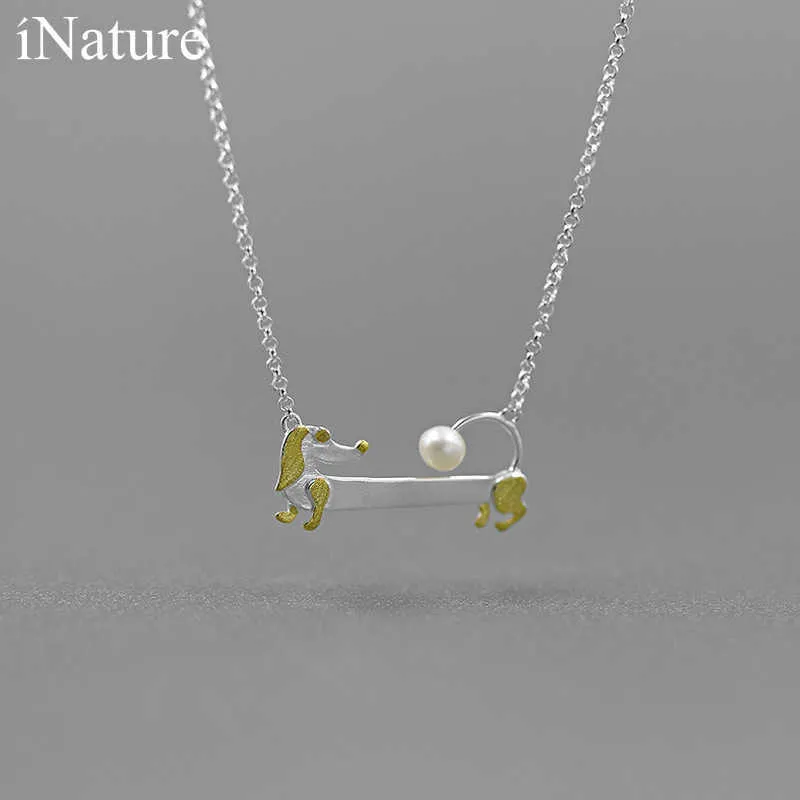 INATURE perle naturelle belle teckel chien collier ras du cou 925 en argent Sterling chaîne colliers femmes bijoux cadeau