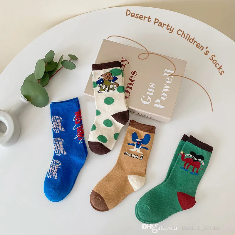 Chaussettes imprimées de dessins animés pour enfants, chaussettes décontractées en coton respirantes pour garçons et filles, à pois, imprimées d'animaux, automne 2021, D068