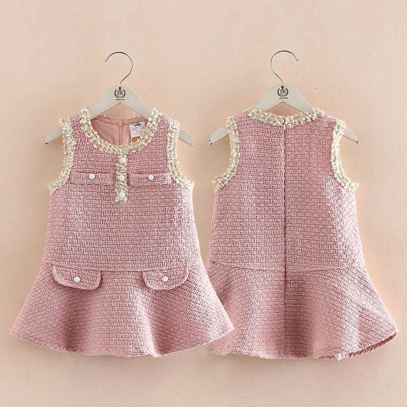 Filles Robes D'hiver Automne 2-8 9 10 Ans Enfant Mignon Enfants Sans Manches Petite Robe D'été Bébé Fille Robe De Réservoir Avec Doublure 210529